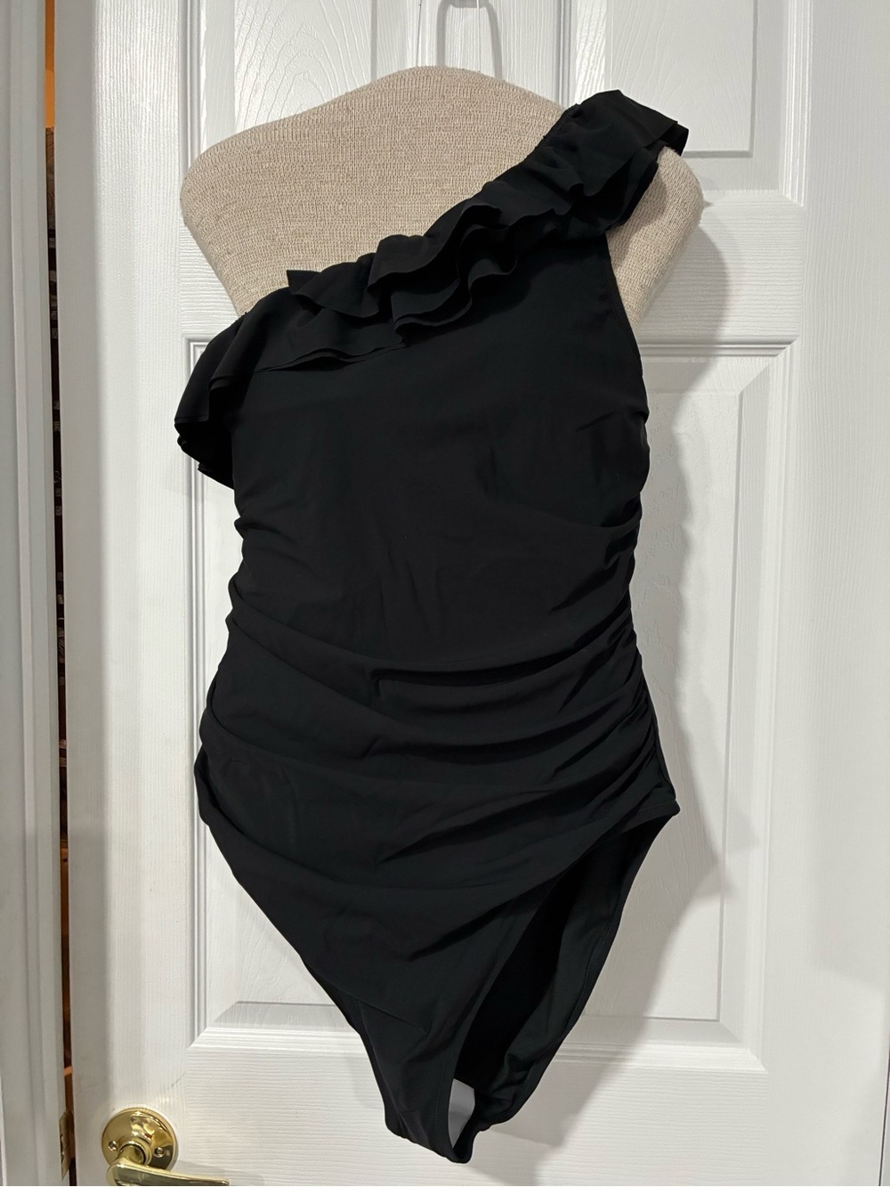 J. Crew Black One-Shoulder Ruffle One-Piece Swimsuit